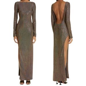 Puppets and Puppets Dot Grid Long Sleeve Asymmetrical Gown